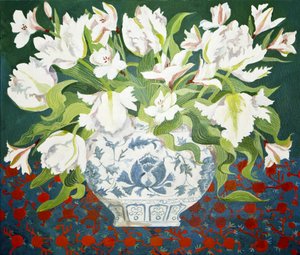 Tulipanes dobles blancos y alstroemerias, 2013 (acrílico sobre lienzo)