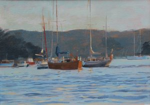 Yates al atardecer en Salcombe, 2016 de Jennifer Wright