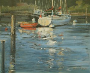 Yates amarrados Evening Glow (óleo sobre lienzo) de Jennifer Wright