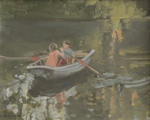 Salcombe Children Rowing (óleo sobre lienzo) de Jennifer Wright