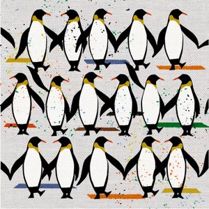 Pingüinos bailarines, 2022 (técnica mixta) de Jenny Frean