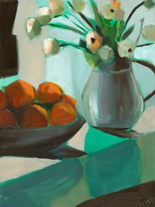 Naranjas y ranúnculos blancos de Jenny Westenhofer