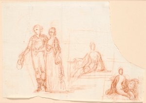 Boceto compositivo para el retrato familiar de Ryberg; a la derecha boceto de una figura femenina sentada