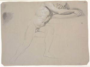 Modelo sentado, con la cabeza y los brazos apoyados en almohadas; no terminado de dibujar de Jens Juel