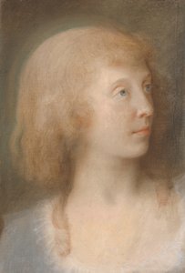 Retrato de Anna Barbara Damkier, tres cuartos de perfil hacia la izquierda de Jens Juel