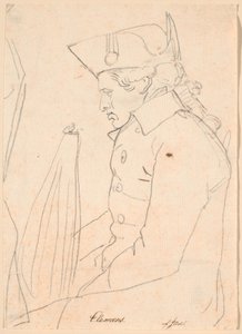 Retrato del grabador J.F. Clemens. Figura de tres cuartos sentada de perfil hacia la izquierda de Jens Juel
