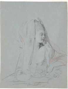 Estudio de joven sentada con flores en las manos y velo sobre la cabeza de Jens Juel