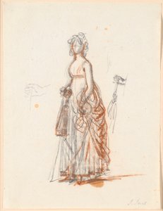 Estudio para el retrato de la familia Ryberg; Figura de la Sra. Ryberg y su mano derecha con un parasol de Jens Juel