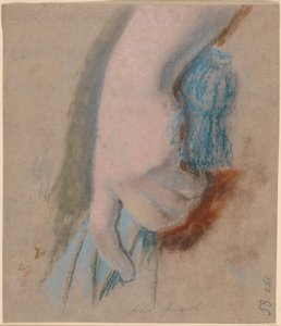 Estudio para el retrato de la familia Ryberg; la mano izquierda de la señora Ryberg sosteniendo una sombrilla azul de Jens Juel
