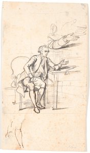 Estudio para el retrato familiar de Holmskiold de 1787: consejero Theodor Holmskiold sentado en una mesa