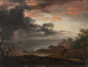 Lluvia de tormenta cayendo en el mar de Jens Juel