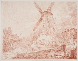 Paisaje italiano con molino de viento de Jens Petersen Lund