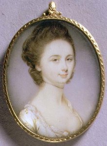 Retrato en miniatura de una dama con vestido blanco, c.1780-85 de Jeremiah Meyer