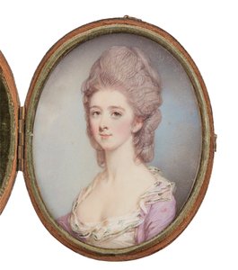Retrato en miniatura de una dama (acuarela y color sobre marfil) de Jeremiah Meyer