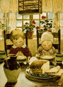 Oraciones en el desayuno (acuarela) de Jessie Willcox Smith