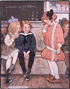 Bajó de la plataforma, todavía conteniendo valientemente sus lágrimas (litografía en color) de Jessie Willcox Smith