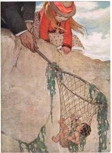 Tom enredado en la red de pesca, ilustración de 