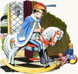 Boy on Rocking Horse, ilustración de "Teddy Bear" (gouache sobre papel) de Jesus Blasco