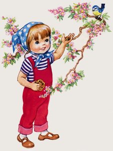 Niña dando de comer a un herrerillo de Jesus Blasco