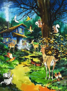 Los animales del bosque visitan una casa de hadas de Jesus Blasco