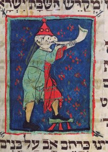 Tocando el cuerno para Rosh Hashaná y Yom Kipur, siglos XIII-XIV