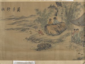 Gathering At The Lanting Orchid Pavilion (tinta y color sobre satén) de Jiuru Chen