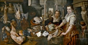 Español:  Cristo en casa de Marta y María Cristo en casa de Marta y María de Joachim Beuckelaer