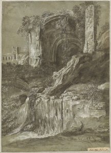 Una cascada con ruinas (reverso) de Joachim Franz Beich