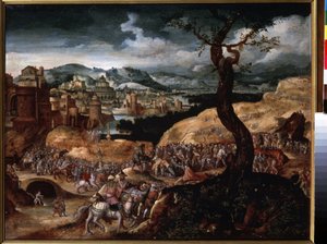 ""La Pasión de Cristo"" (La Pasión de Cristo) La subida al Calvario. Pintura de Joachim Patinier (o Patiner o Patinir) (circa 1480-1524) Museo Pushkin del siglo XVI, Moscú