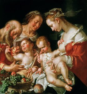 La Sagrada Familia con Juan el Bautista, ca. 1600 de Joachim Wtewael or Utewael