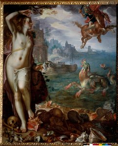 Perseo rescatando a Andrómeda encadenada en una roca de Joachim Wtewael or Utewael