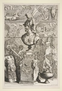 Una estatua de Lucius Sciopione, armadura y otros estandartes y fragmentos antiguos de Joachim von Sandrart
