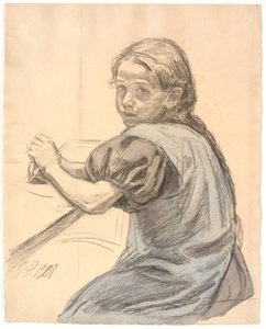 Georgia Skovgaard sentada en una mesa de Joakim Frederik Skovgaard