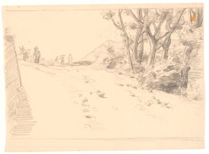 Paisaje italiano con un camino, a la derecha árboles de Joakim Frederik Skovgaard