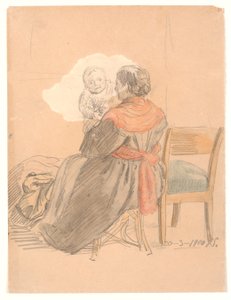 Mujer sentada de espaldas con un niño de Joakim Frederik Skovgaard