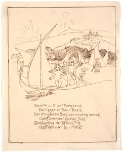 Boceto para la última ilustración con los niños ángeles en el bote