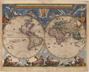 Mapa de doble hemisferio del mundo de Joan Blaeu