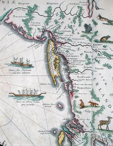 Mapa que muestra la costa este de América del Norte de Joan Blaeu
