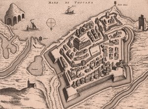 Mapa de Nettuno, Lacio, Italia, grabado en cobre, ca 248x198 cm de Joan Blaeu