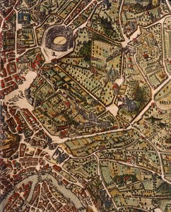 Mapa de Roma, por Joan Blaeu (1596-1673), impresión de Theatrum Civitatum et Admirandorum Italiae, ad Aevi Veteris et Praesentis Temporis Faciem Expressum, Italia de Joan Blaeu