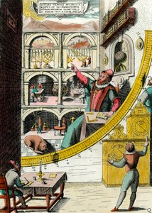 Representación de Tycho Brahe (1546-1601), astrónomo danés en su observatorio. Grabado de “Atlas Major Ssive et cosmographia Blavania labore et sumptibus” de Johannes Blaeu (1598-1673). Siglo XVII. París, Artes Decorativas