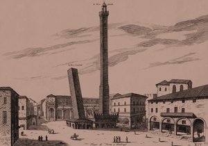 Las dos torres (Asinelli y Garisenda), Bolonia, Emilia-Romaña, Italia de Joan Blaeu
