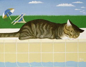 Gato atigrado junto a una piscina de Joan Freestone