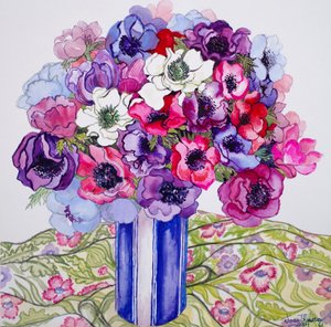 Anémonas en una maceta rayada, 2015 de Joan Thewsey