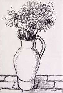 Jarra marrón con flores secas, 2000 de Joan Thewsey