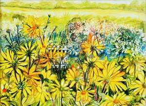 Puerta de cabaña vista a través de margaritas, 2005 de Joan Thewsey