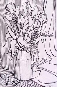 Tulipanes contra un paño a rayas, 2000