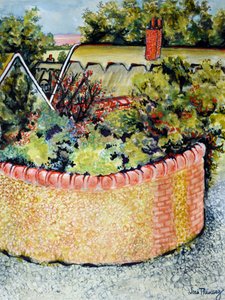 Vista a través de los tejados hacia los campos, 2010 de Joan Thewsey