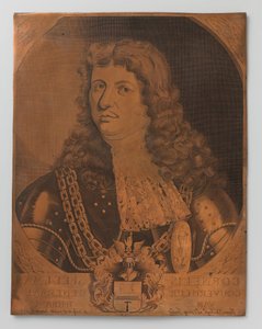 Placa de grabado en cobre con retrato (pecho) de Cornelis Speelman 1640-1684, gobernador general de las Indias Orientales Holandesas 1681-1684 de Joannes de Jongh