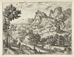Paisaje con cetrería Paisajes, paisajes marinos y paisajes urbanos imaginativos (título de la serie) de Joannes van Doetechum (I) (attributed to)